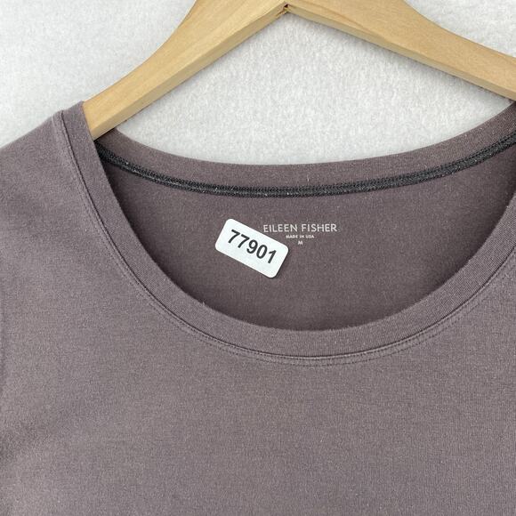 EILEEN FISHER Top M Stretch Organic Cotton Jersey Crewneck Short Sleeve Gray USA - Picture 10 of 10